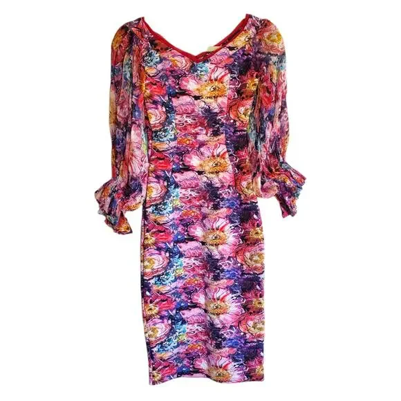 Chiara Boni La Petite Robe Floral Print Off-the-Shoulder Blouson‎ Sleeve Dress - Picture 4 of 11